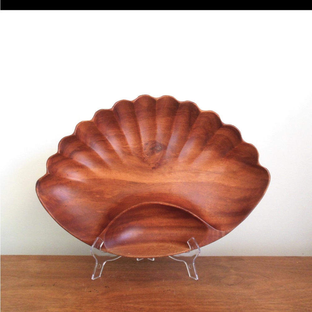 VTG Kamani Wood  Shell-Shaped Platter